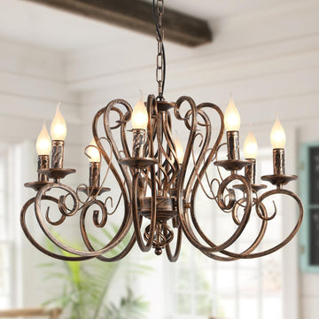 Chandeliers,8 Lights French Country Pendant Chandelier,Rustic Vintage Metal Pendant Light Fixture Adjustable Hanging Lighting,Living Room Light,Kitchen Chandelier