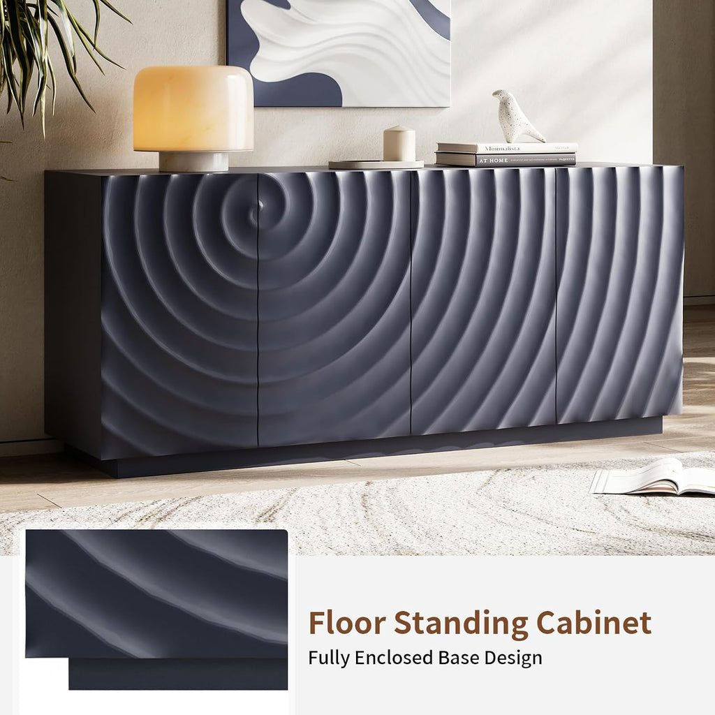 4 Door Modern Sideboard Buffet Cabinet with Spiral Grain, Accent Storage Sideboard Freestanding Anti-Dumping Storage