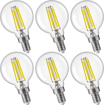 60W Equivalent LED Globe Candelabra Bulbs, Dimmable G16.5 LED E12 Chandelier Light Bulbs, 550LM, CRI90, 5.5W, AC 120V - Set of 6