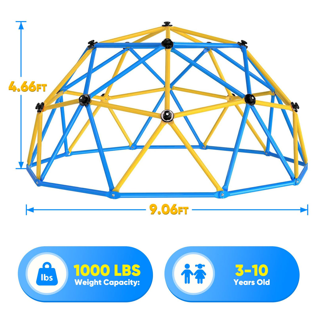 Upgraded Outdoor Geometric Dome Climber, 3D Assembly Video, Suitable for 1-6 Kids Climbing Frame (Blue, 9FT)