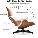 Modern Reading Chair and Ottoman — White Leather