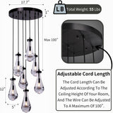 Raindrop Pendant Lights Kitchen Island Teardrop Black Hanging Light Fixtures Clear Solid Glass Pendant Light Modern Chandeliers for Dining Room Porch Corridor Living Room (7-Light) A121-B0CJF34NBX