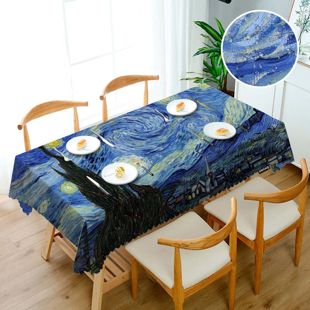 Van Gogh Table Cloth Abstract Starry Night Art Painting Rectangular Tablecloth Picnic & BBQ Table Cover Polyester