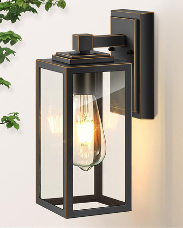 Exterior Lights for House, Outdoor Wall Sconce Lantern, Black Outdoor Light Fixtures Lantern with Clear Toughened Glass Shade for Garage, Garden, Patio, Waterproof,100% Aluminum