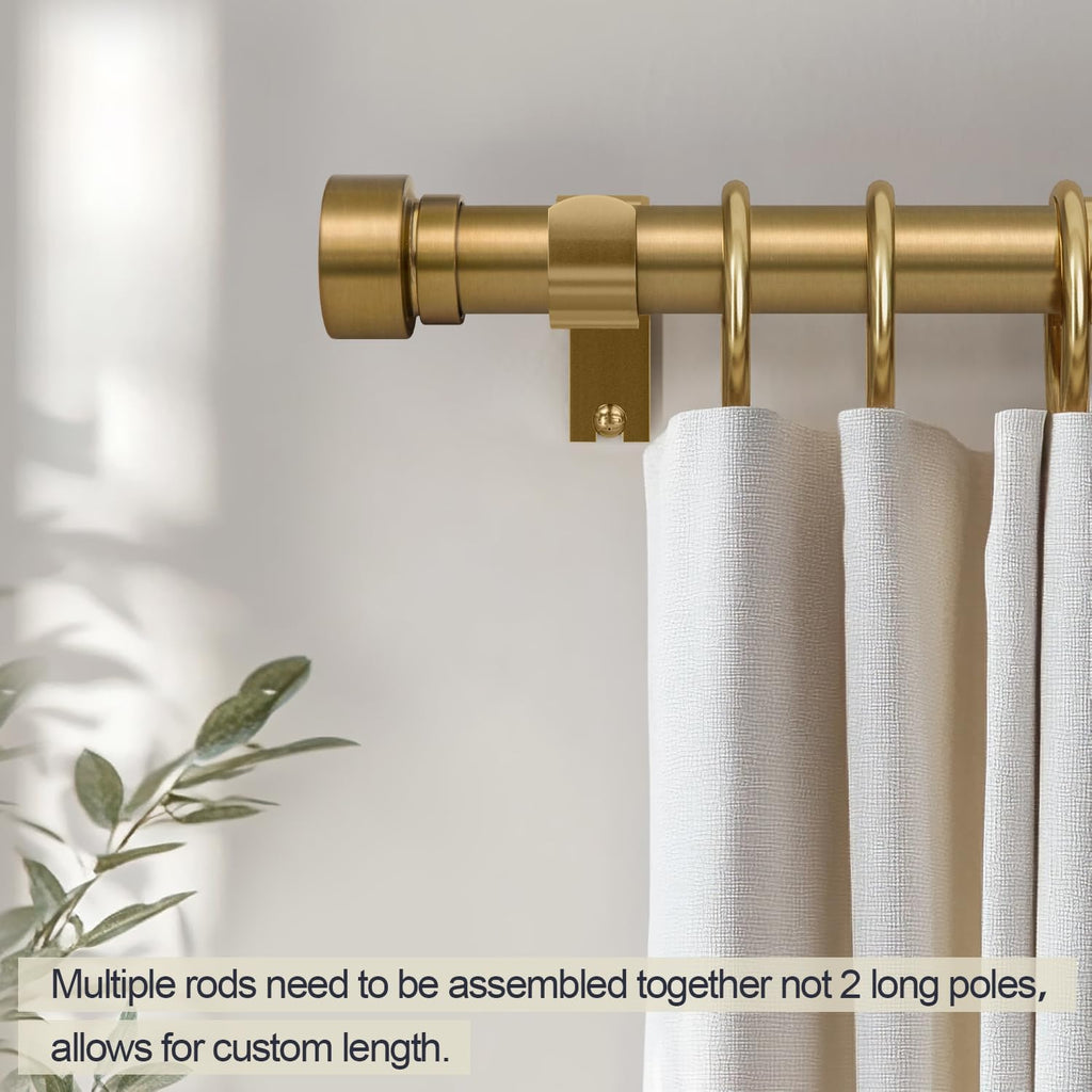 Warm Gold Curtain Rods for Windows Adjustable Length Heavy Duty 1" Diameter Brass Bronze Long Window