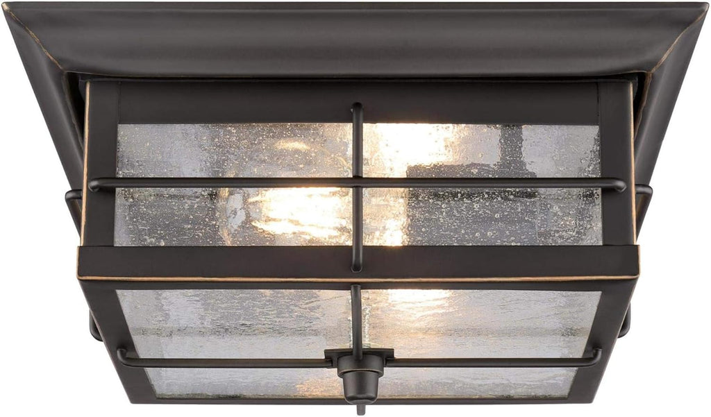 Orwell 2 Light Outdoor Flush Mount Fixture in Oil Rubbed Bronze and Clear Glass