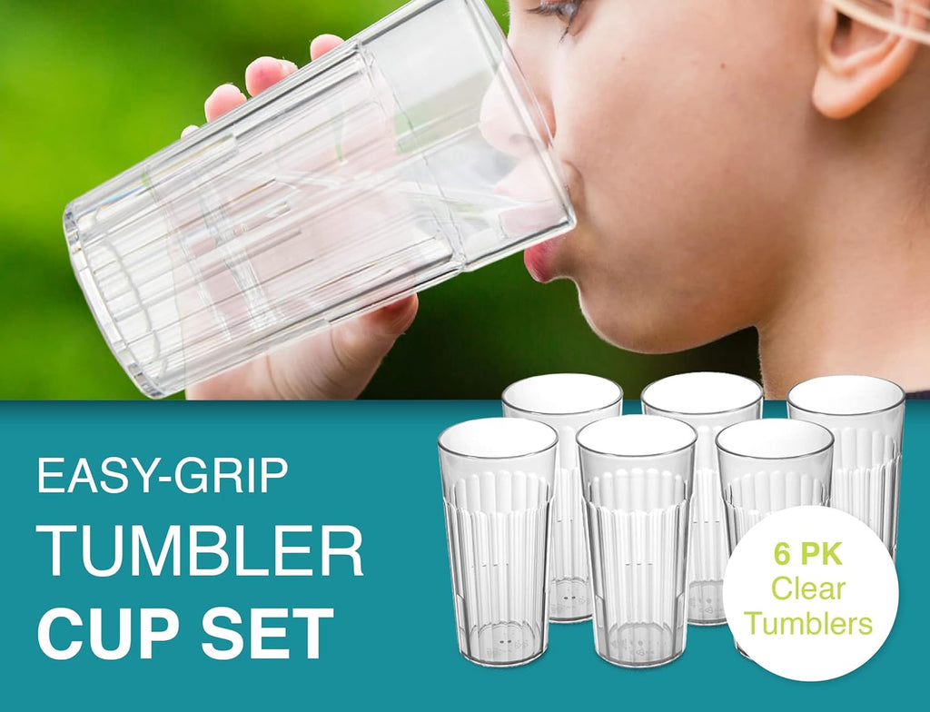 Arrow 30 oz Clear Plastic Tumblers - 6 pk - Break-Resistant Drinking Glasses Use - Dishwasher Safe - BPA Free - Made