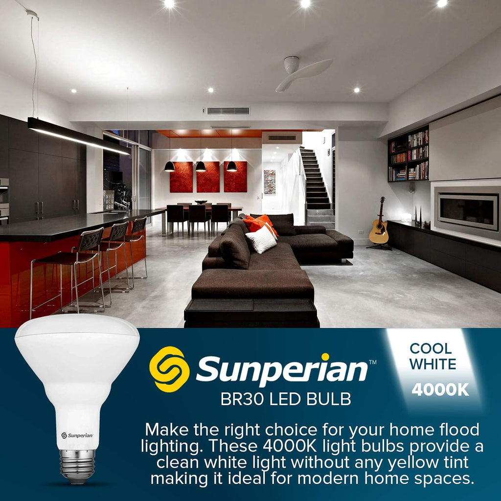BR30 LED Bulb, 8.5W=65W, 4000K Cool White, 800 Lumens, Dimmable Flood Light Bulbs for Recessed Cans, Enclosed Fixture (4 Pack)