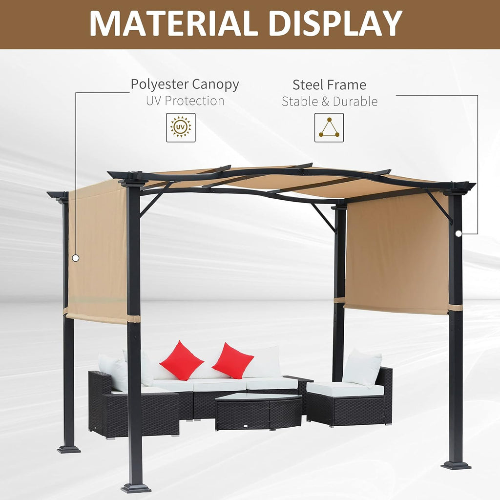 8' x 10' Retractable Pergola Canopy Steel Frame Polyester Fabric Gazebo with Retractable Canopy Shade Awning