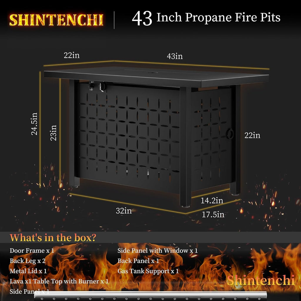 43" Propane Fire Pit Table,50,000 BTU Rectangular Gas Fire Pit Table,CSA-Certified Steel 2-in-1 Multi-Use Propane Gas