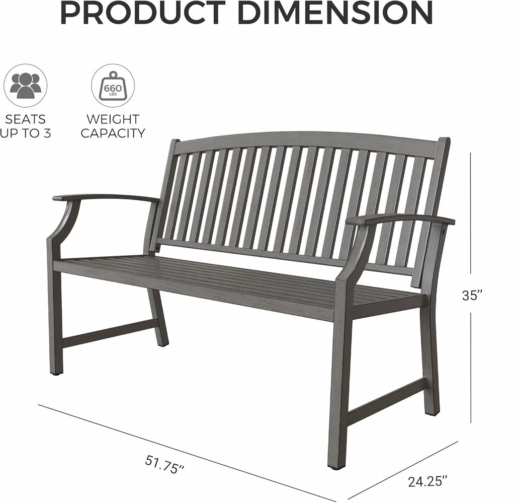 Farmhouse Outdoor Bench, Garden Benches with Anti-Rust Aluminum, Faux Wood Grain Finish Frame Patio Bench for Front