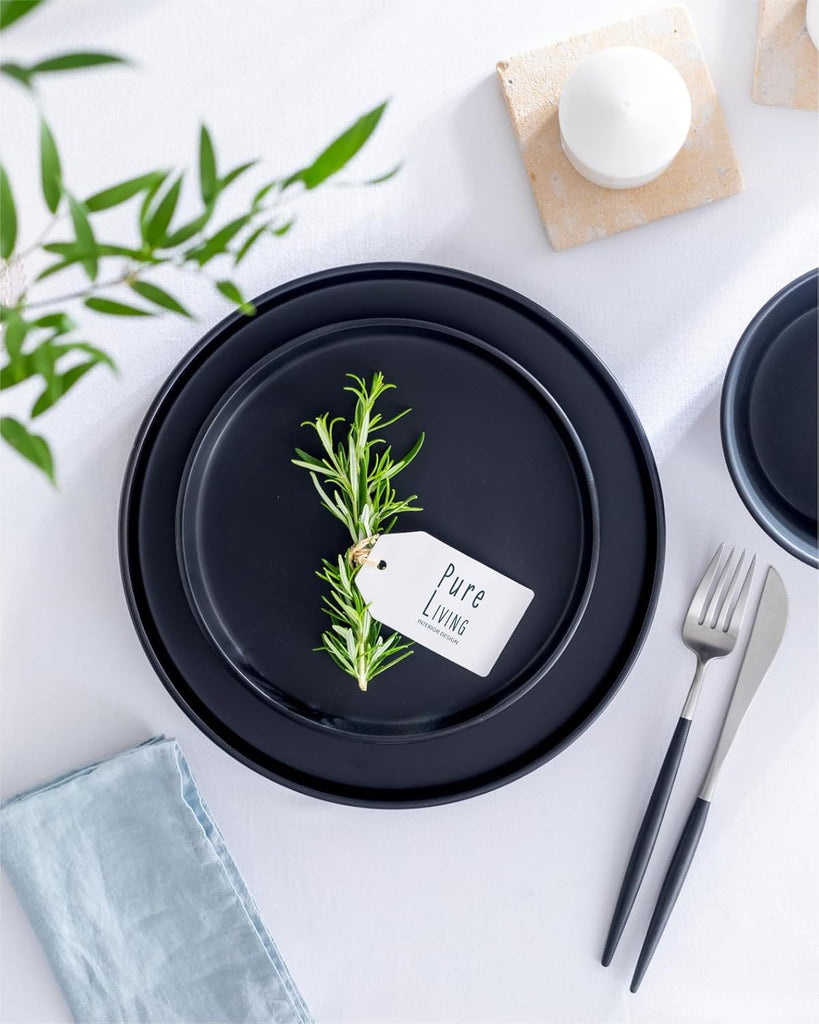 32 Piece Black Dinnerware Set for 8 | Matte Black Plates and Bowls Sets