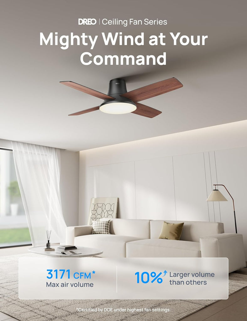 Ceiling Fan, 44 Inch Low Profile Ceiling Fan with Light and Remote, 5CCT LED, 6-Level Dimmable, 6-Speed