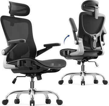 Ergonomic, Mesh Desk Chair with 3D Armrests, Adjustable Lumbar Support and Headrest, 90-120° Rocking Function, Black