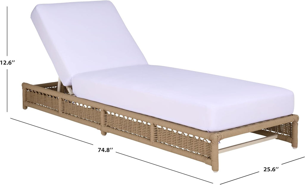 Outdoor Patio Furniture Collection - Callan Tan Rope & White Cushion Lounger, Fully Assembled Outdoor Chaise, Modern