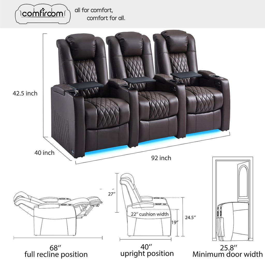 Home Theater Seating seats Classic Series Top Grain Nappa Leather Recliner Chair Dual Power Movie Theater Chairs