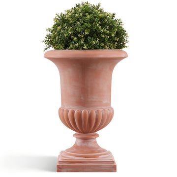 Roman Urn Planter - 24.4"H, Weathered Terracotta Finish (Plastic)