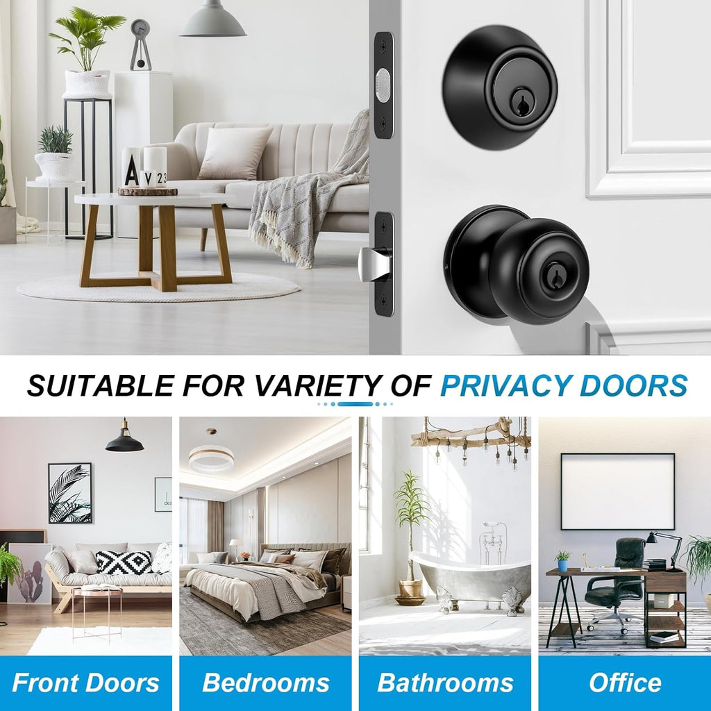 5 Pack Front Door Lock Set Matte Black,Exterior Door Lock Set with Deadbolt,Single Cylinder Deadbolt Lock and Door - Door Knob