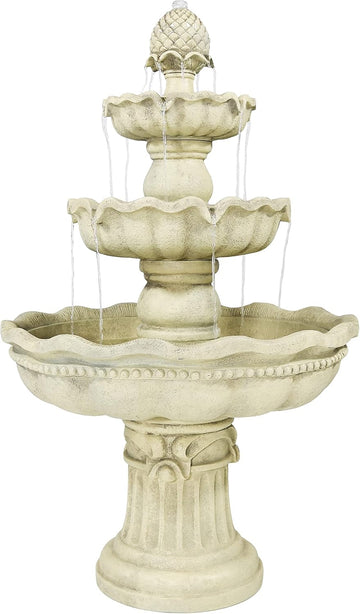 51-Inch 3-Tier Water Fountain - Electric Outdoor Fountain with Pineapple Top - Outdoor Patio & Garden Water Feature