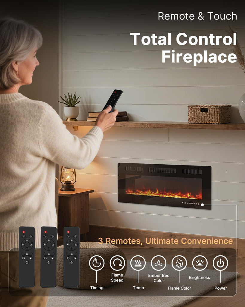 Electric Fireplace 40 Inch with 3 Remotes