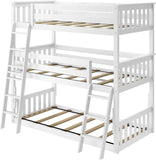Triple Twin Bunk Bed, Solid Wood Bed Frame For Kids, No Box Spring Needed, Easy Assembly, White