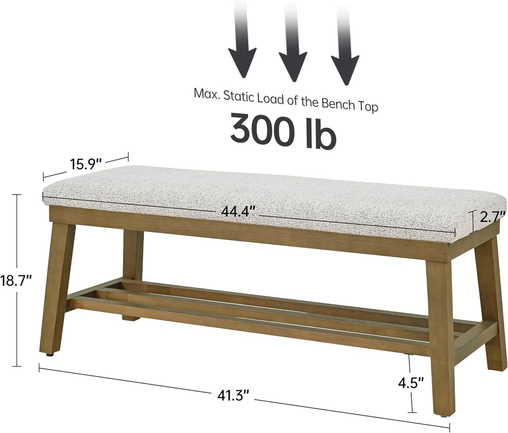 Entryway Bench, 44.4" Upholstered Shoe Storage Bench , Shoe Bench with Rubberwood Legs, Modern End of Bed Storage
