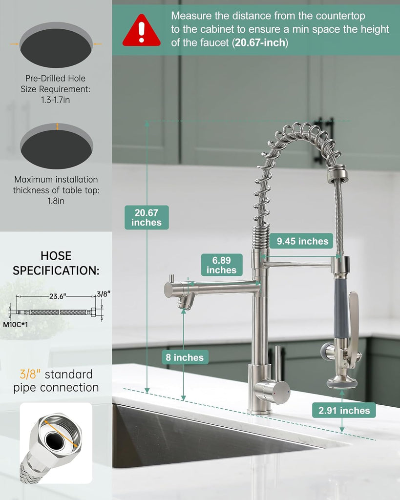 Commercial Pull Down Kitchen Sink Faucet with Sprayer Brushed Nickel