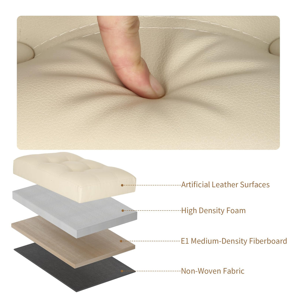 Storage Ottoman, Small Folding Leather Foot Rest Stool, Beige