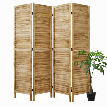 Room Partitions and Dividers, Temporary Wall with Double Hinges, 5.6 Ft Tall Folding Louver Wood Screen Bedroom Hotel