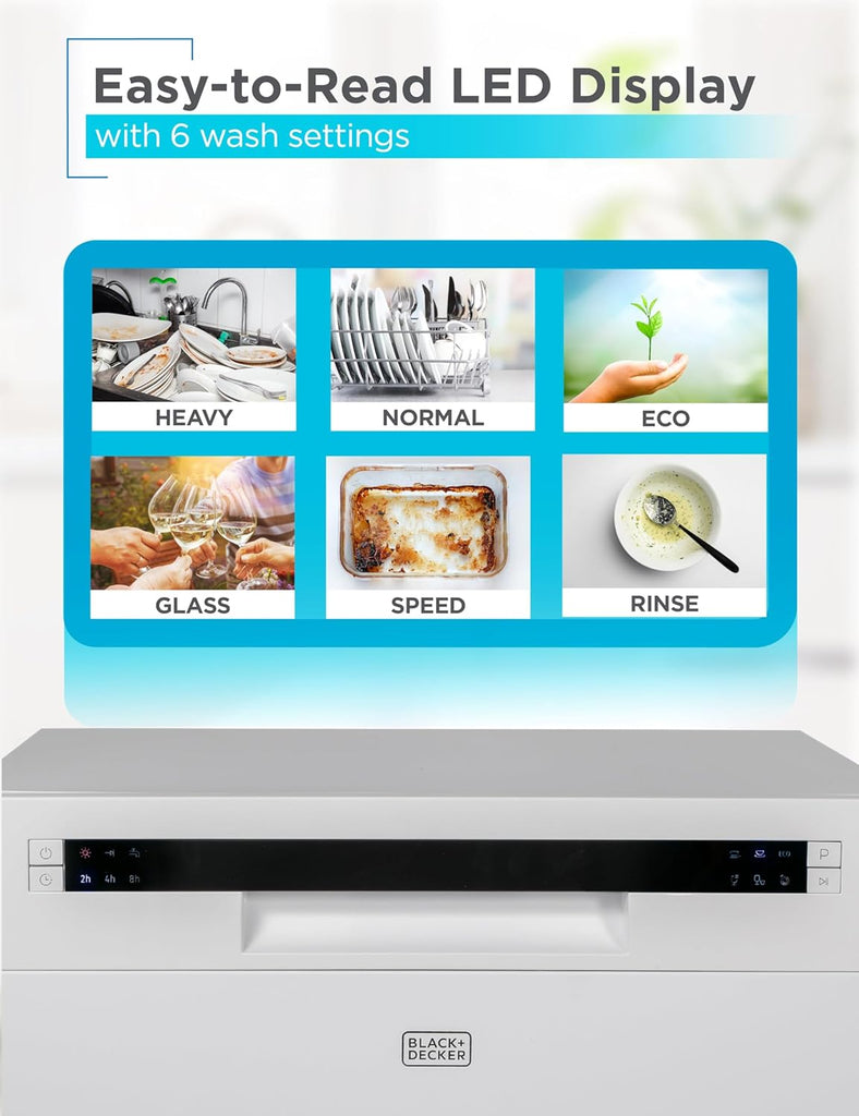 Countertop Dishwasher, Counter Dishwasher with 6 Wash Programs, 6-Place Setting Capacity, Stainless Steel Interior