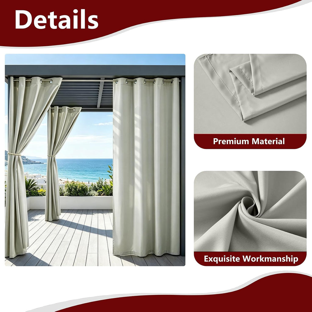 8 Panels Outdoor Curtains Waterproof - 52x84 Inches Silver Blackout Curtains, Polyester Weatherproof Privacy Drapes