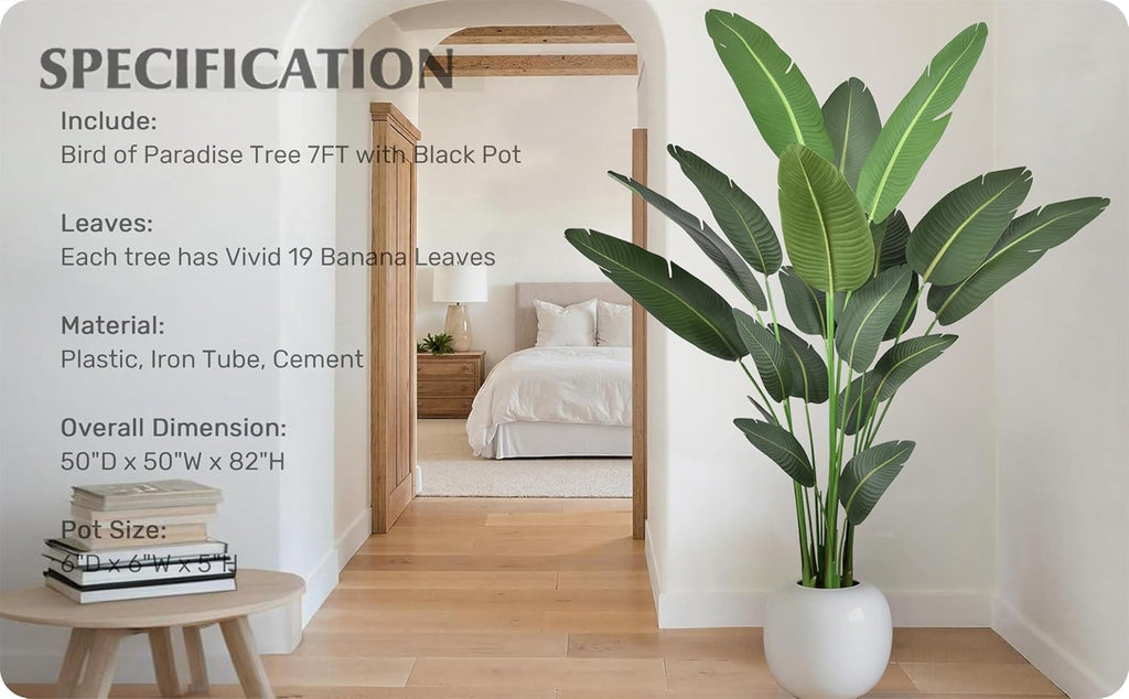 Artificial Bird of Paradise Tree 7FT with 19 Leaves Realistic Thick Banana Leaf Tall Large Faux Tropical Plant 82