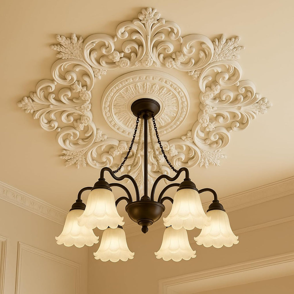 35.4'' Large PU Ceiling Medallion Combination Decorative 2.36'' ID French Style Chandelier Base Ceiling Medallion for Light Fixtures Victorian Rosette Light Covers for Chandeliers(Elegant)