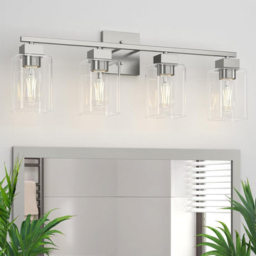 4 Light Bathroom Vanity Light - Brush Nickel Matte Vanity Lights Square Design & UL Certification & Square 26" Silver