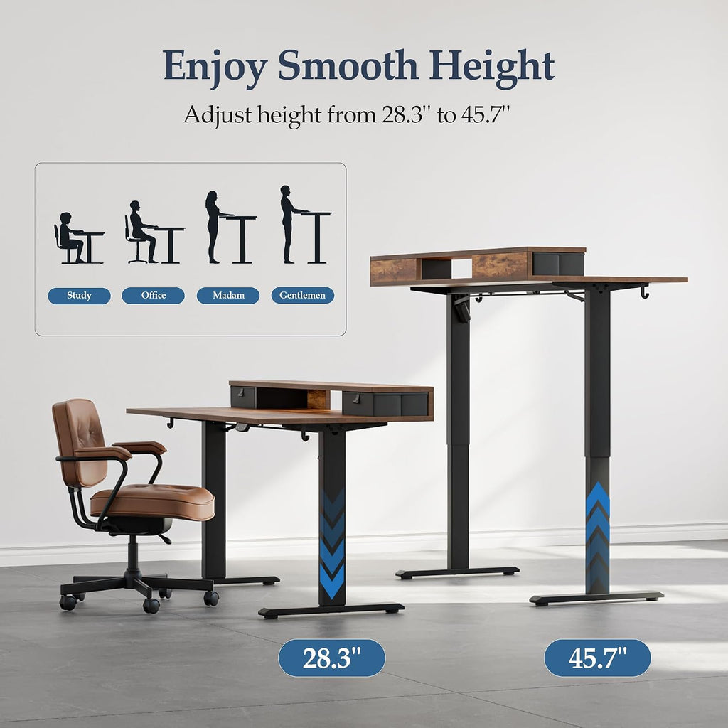 55 x24 Inch Electric Standing Desk with Drawers, Adjustable Height Small Sit Stand Desk , Compact Computer