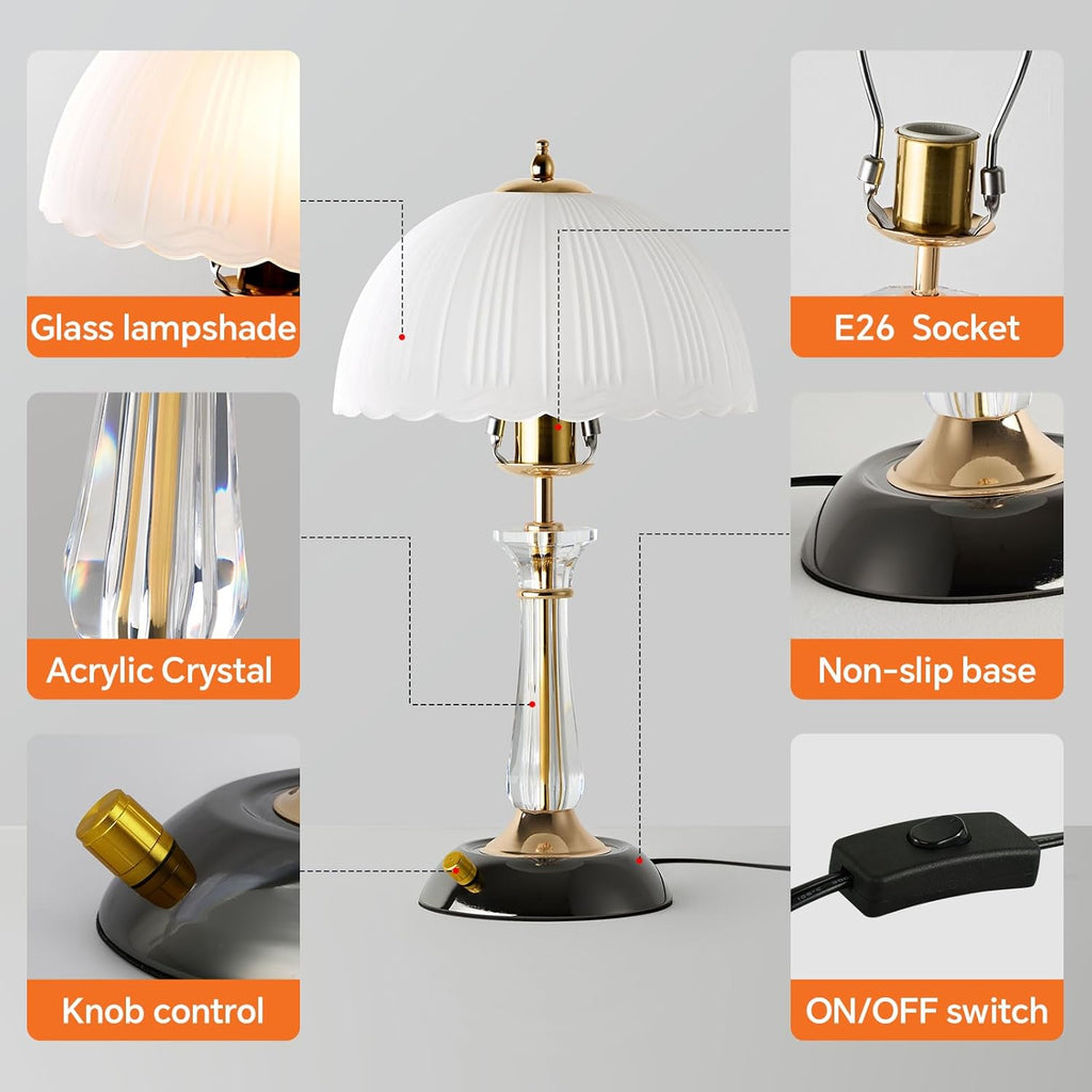 Crystal Table Lamp,Dimmable Bedside Lamp with ON/Off Switch Modern Glass Lamps Bedroom Living Room Decor (1PACK)