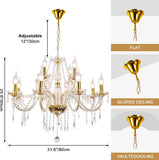 Modern Elegant 12 Lights K9 Crystal Glass Chandelier Golden Pendant Ceiling Lighting European Style for Dining Living Room Bedroom Transparent,12 E12 Bulbs Required A110-B0DRF554CX