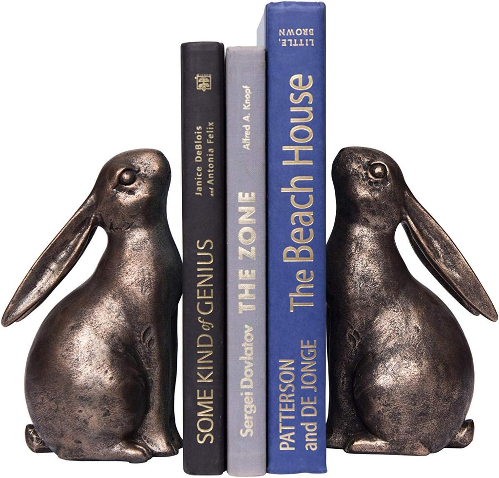Decorative Resin Rabbit Bookends, Bronze