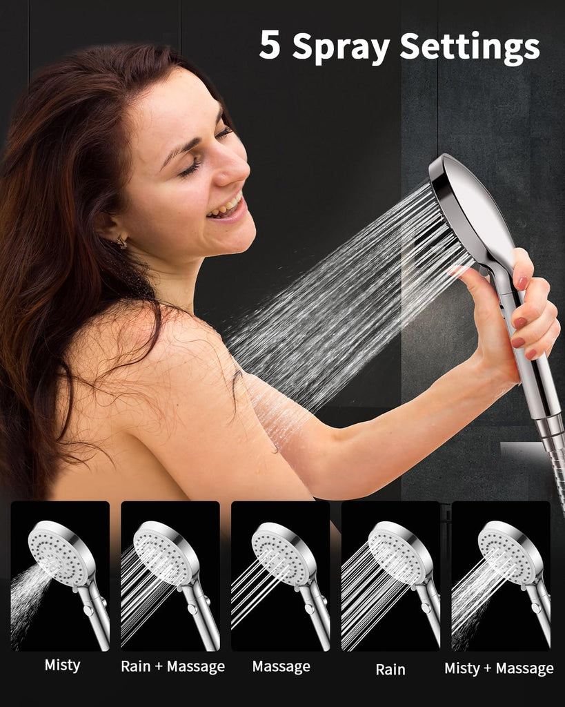 Shower Head with Handheld, High Pressure Handheld Shower Head with 80" Extra Long Stainless Steel Hose & Adjustable