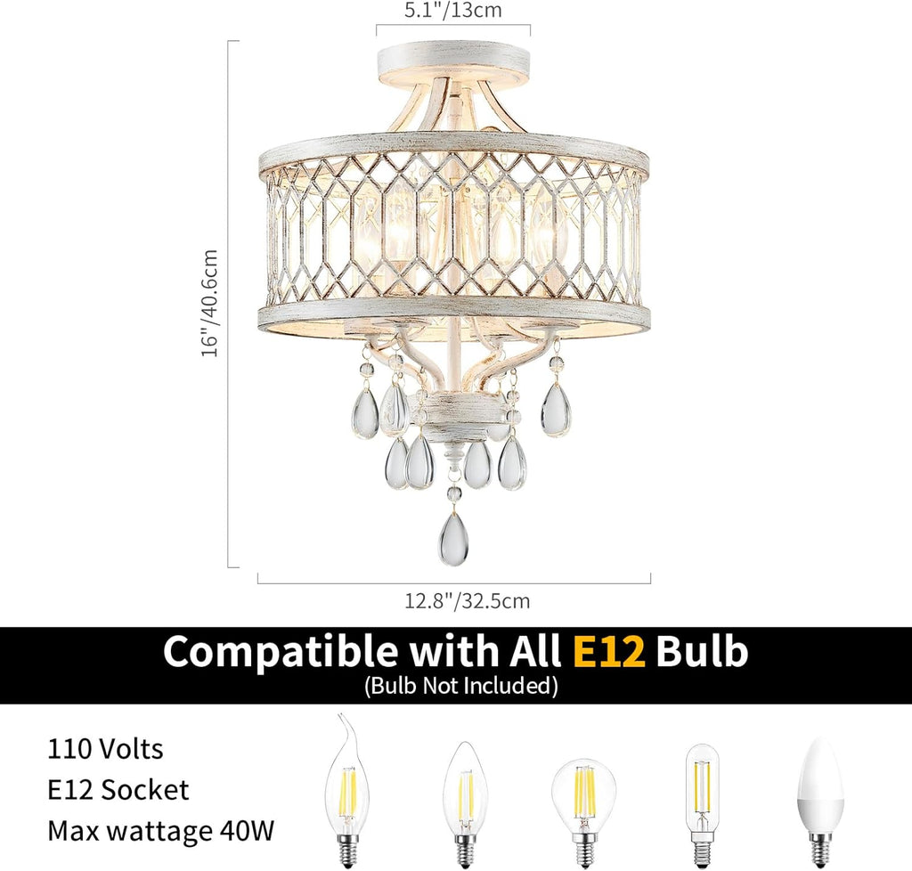 Crystal Ceiling Light Fixture, Modern Semi Flush Mount Ceiling Light, Farmhouse Crystal Chandeliers Light Fixture