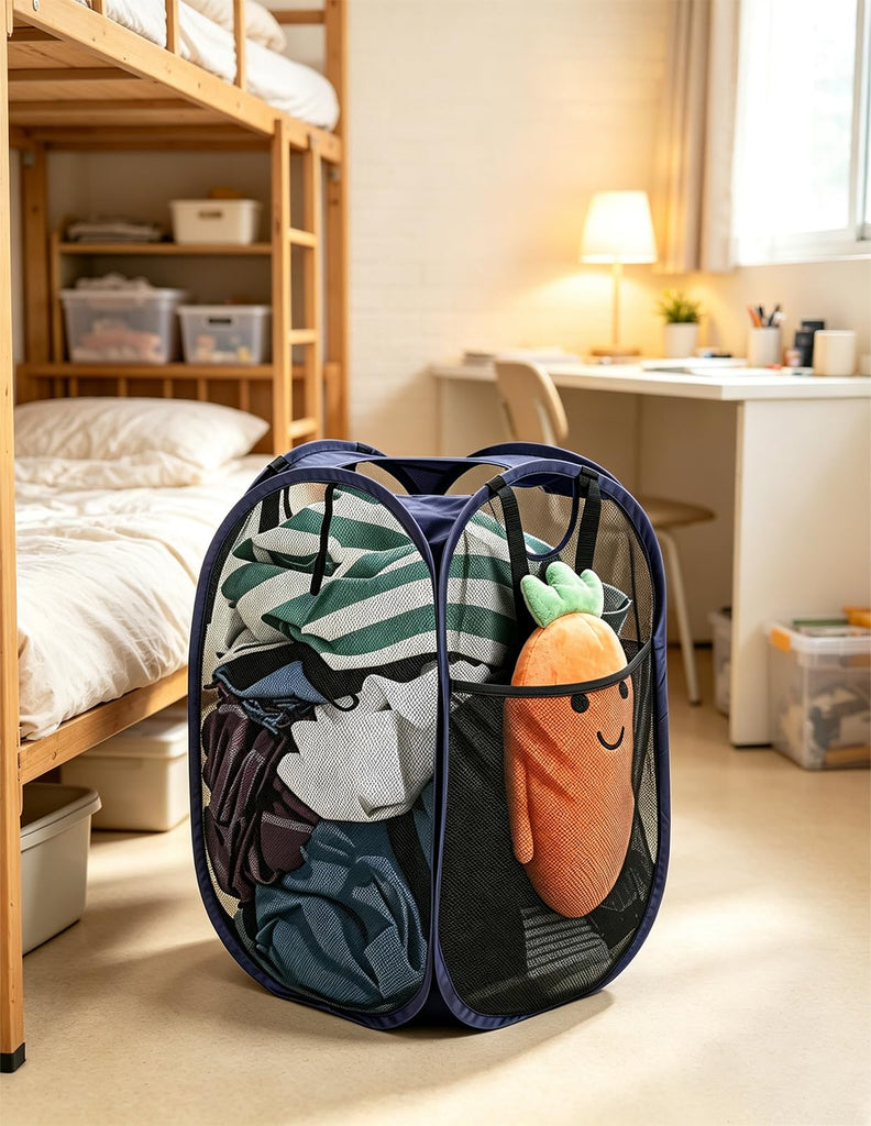 2Pack Strong Mesh Pop Up Laundry Hamper, 70L Collapsible Laundry Basket with Steel Frame, Double‐Stitched Handles &