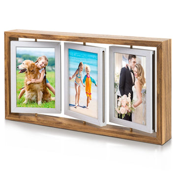4x6 Rotating Picture Frame Desktop Rustic 4x6in Wooden Photo Frames, Double Side-Display 6 Photos, Floating 4x6