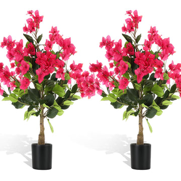 2 Pack 3ft Artificial Bougainvillea Trees Faux Bougainvillea Flower Tree in Pot Realistic Fake Blooming Topiary Plant
