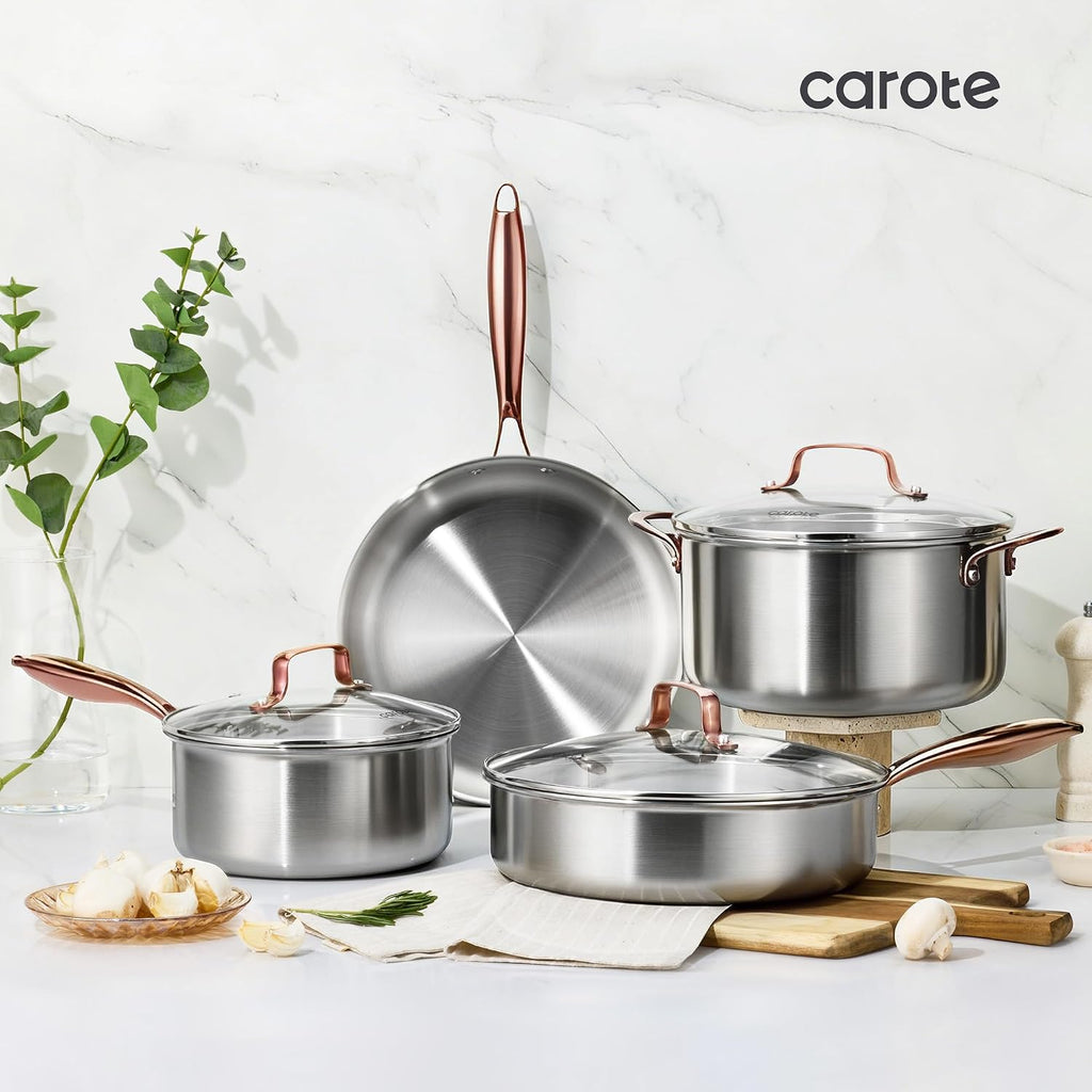 3-Piece Tri-Ply Stainless Steel Frying Pan Set, Skillet Set 8"/10"/12", Induction Compatible, Oven & Dishwasher Safe
