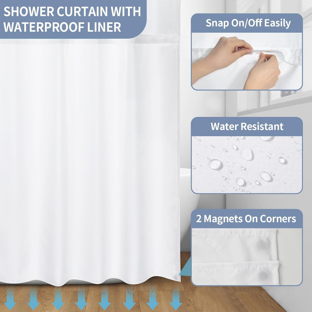 Hookless Shower Curtain with Snap in Liner,Colorful No Hook Shower Curtains ,Shower Curtain and Liner Set