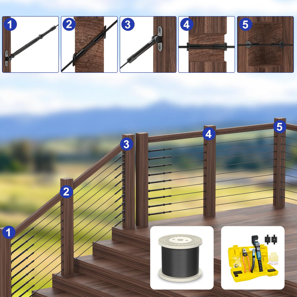 1/8" Black Stainless Steel Cable Railing for Deck Cable Railing