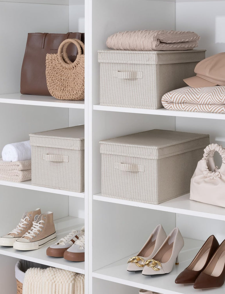 Fabric Storage Bins with Lids, Decorative Storage Bins with Soft Handles, Foldable Storage Baskets for Closet