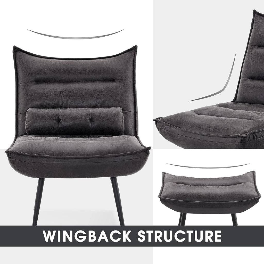 Wingback Accent Chair with Ottoman, Modern Bronzing Fabric Upholstered Club Chair for Small Space, Living Room 4400
