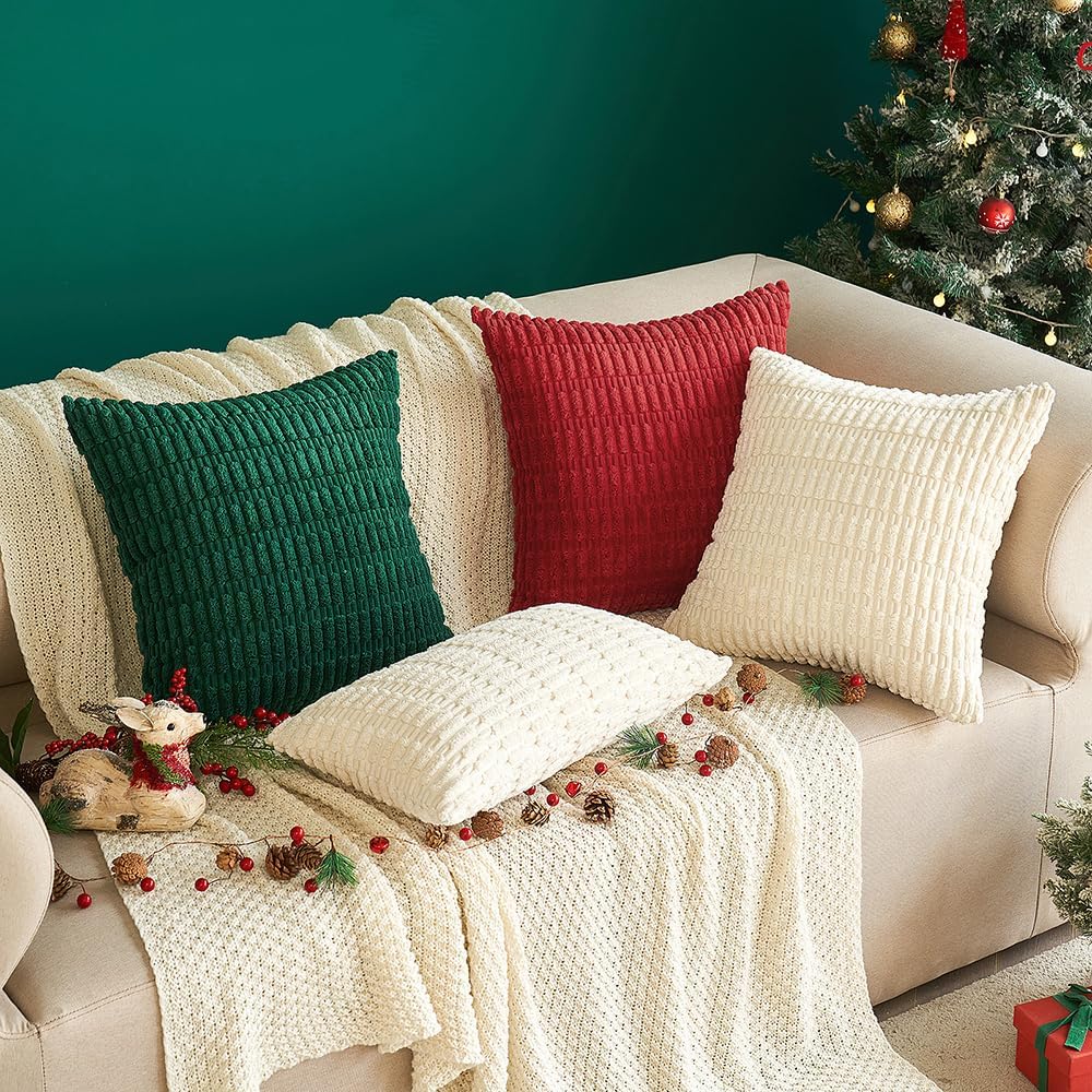 Pack of 2 Corduroy Decorative Throw Pillow Covers 18x18 Inch Soft Boho Striped Pillow Covers Modern Farmhouse Home Decor