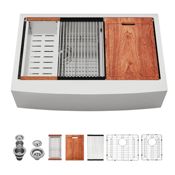 33 Farmhouse Sink Double Bowl - 33x22 Stainless Steel Kitchen Sinks Apron Front Double Basin 60/40 Low Divide